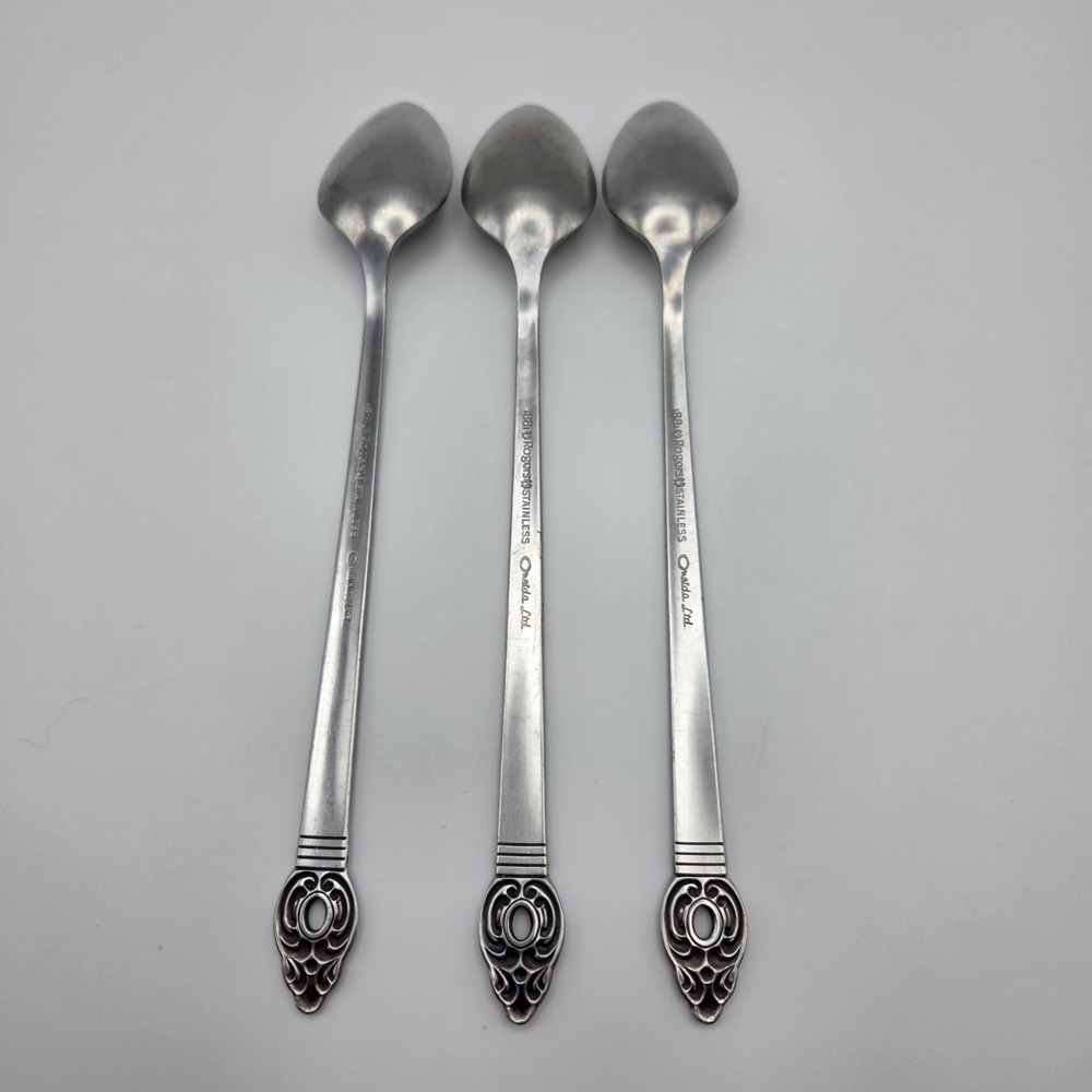 Set Of 3 Oneida/Rogers Danish Court Stainless Steel Iced Tea Spoons 7.5 inch - Picture 2 of 7